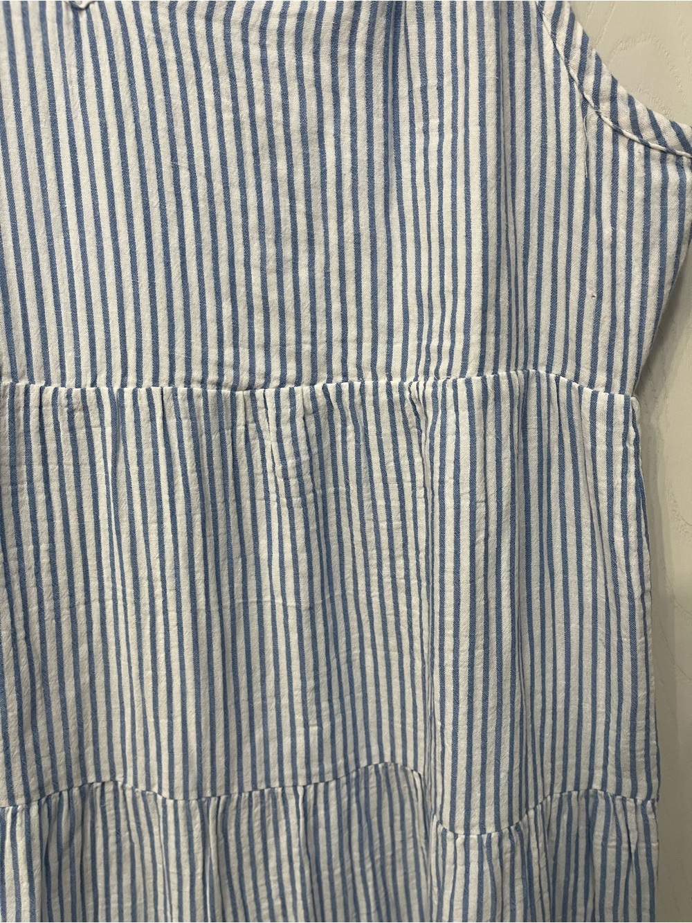 Quince 100% Organic Cotton Gauze Tiered Maxi Dress Blue & White Stripe Large - Picture 3 of 7